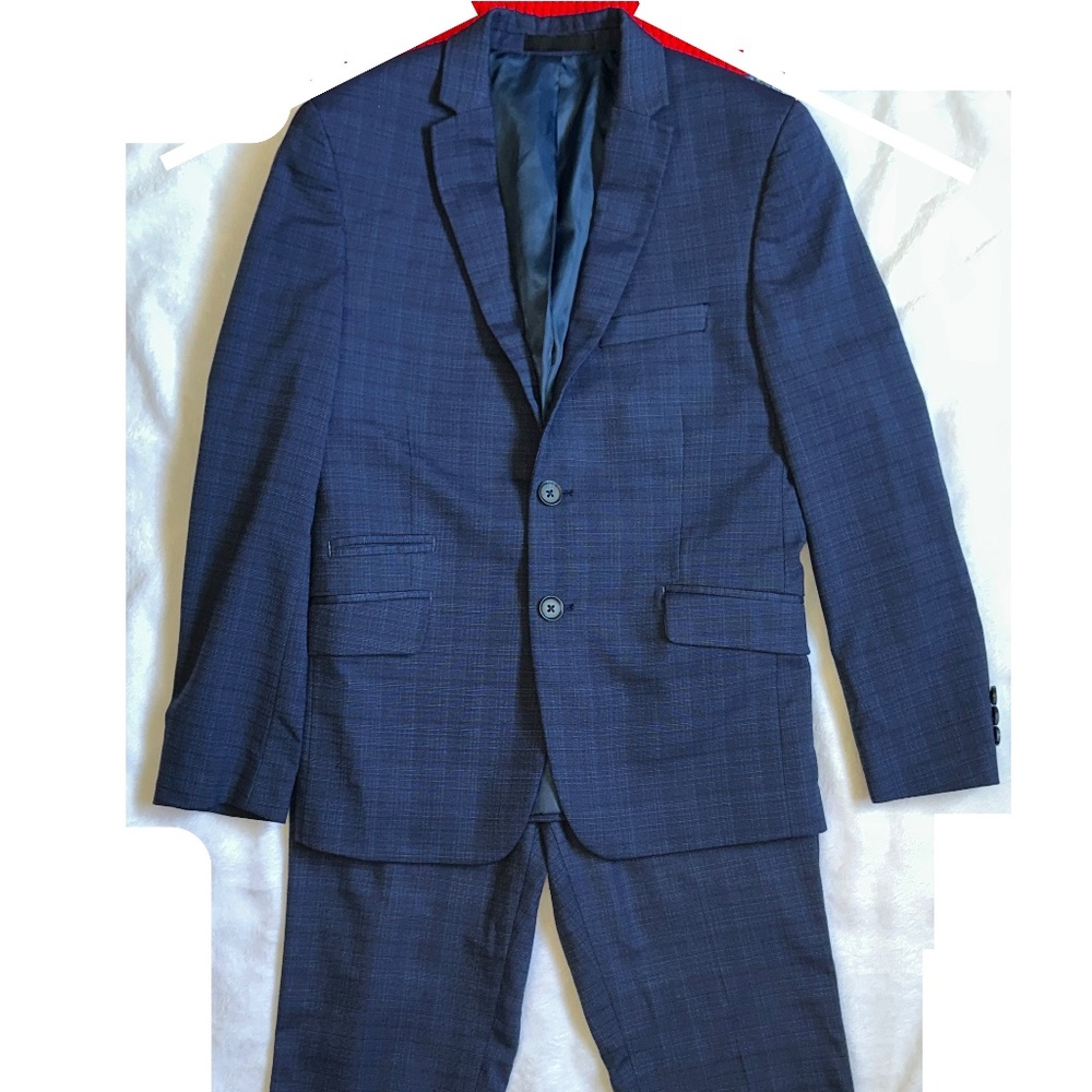 Andrew Marc Kids' Navy Plaid Suit Size 12 - Picture 2 of 16